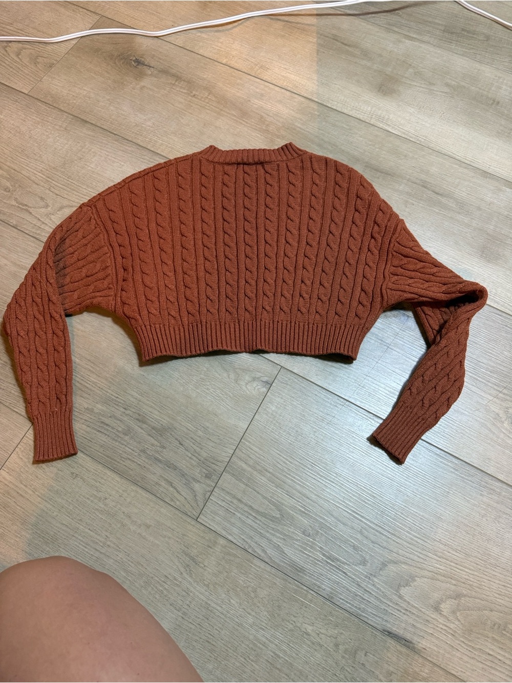 Altar'd State Cropped Cable Knit Sweater - Rust Orange XS